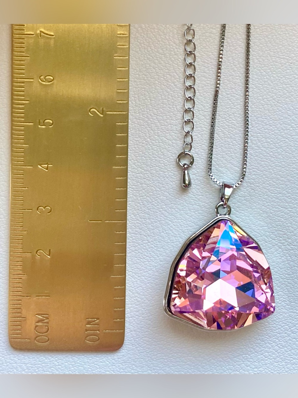 Silver Necklace with Pink Faceted Pendant - Picture 2 of 3